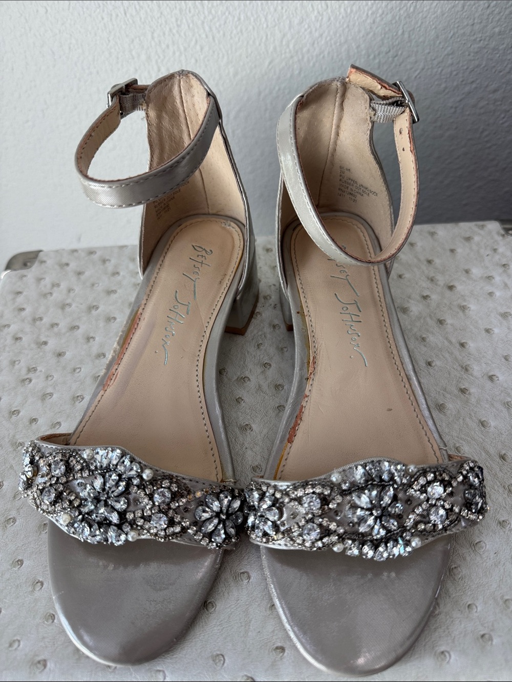 Betsey Johnson Silver Crystal-Embellished Ankle-Strap Sandals